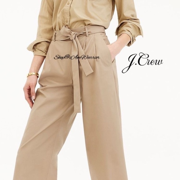 J.Crew tie waist wide leg crop cotton poplin pants *shop@iamwarrior - Picture 2 of 10
